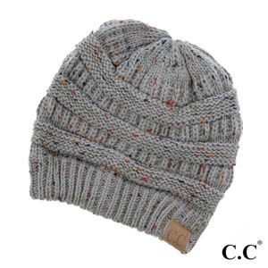 C.C Natural Grey Ribbed Confetti Beanie